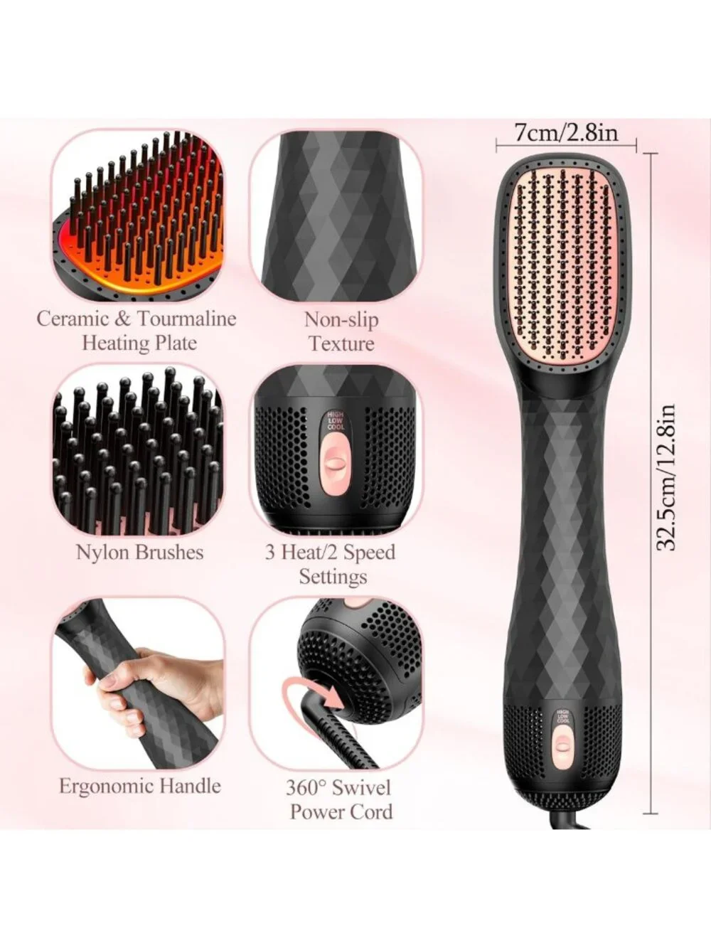 4-in-1 Ionic Hot Air Brush & Hair Dryer, Ceramic Straightening Volumizer for All